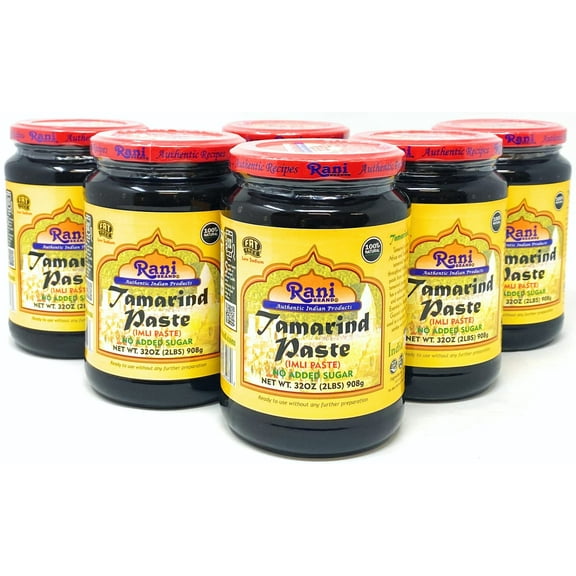 Rani Tamarind Paste Puree (Imli) 32oz (2lbs) 908g Bulk Glass Jar, No added sugar, Pack of 5+1 FREE ~ All Natural | Vegan | Gluten Free | No Colors | NON-GMO | Indian Origin