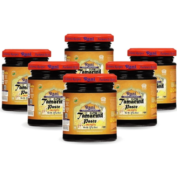 Rani Tamarind Paste Puree (Imli) 8oz (227g) Glass Jar, No added sugar, Pack of 5+1 FREE ~ All Natural | Vegan | Gluten Free | No Colors | NON-GMO | Kosher | Indian Origin