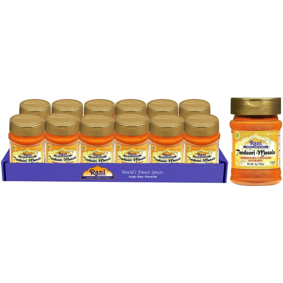 Rani Tandoori Masala (Natural, No Colors Added) Indian 11-Spice Blend 3oz (85g) PET Jar, Pack of 12 ~ Salt Free | Vegan | Gluten Friendly | NON-GMO | Kosher | Indian Origin