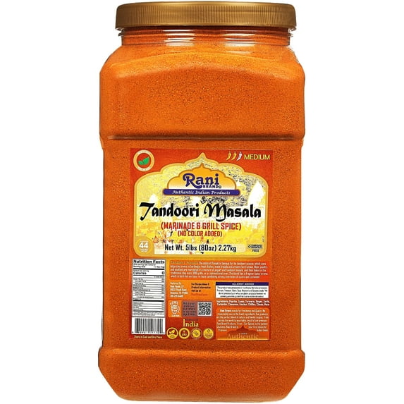Rani Tandoori Masala (Natural, No Colors Added) Indian 11-Spice Blend 80oz (5lbs) 2.27kg Bulk PET Jar ~ Salt Free | Vegan | Gluten Friendly | NON-GMO | Kosher | Indian Origin