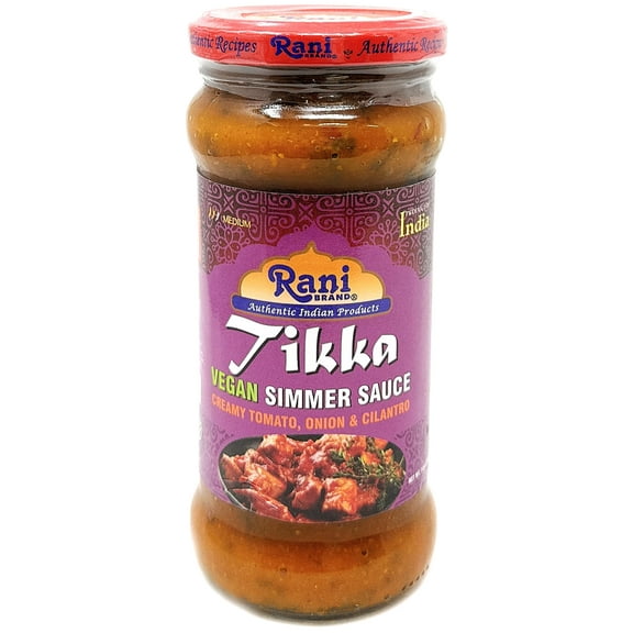 Rani Tikka Vegan Simmer Sauce (Creamy Tomato, Onion & Cilantro) 14oz (400g) Glass Jar ~ Easy to Use | Vegan | No Colors | All Natural | NON-GMO | Gluten Free | Indian Origin