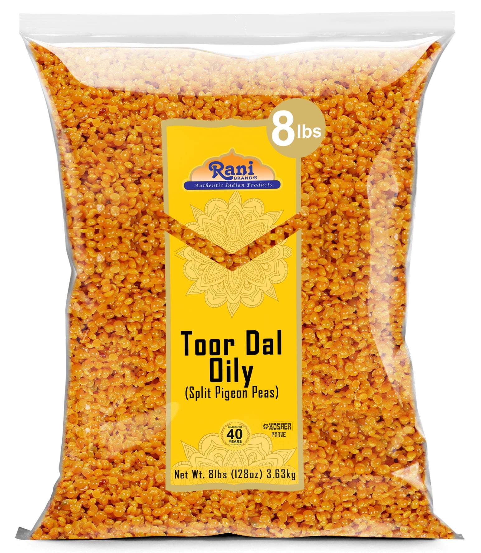 Rani Toor Dal (Split Pigeon Peas) Oily, 128oz (8lbs) 3.63kg Bulk All Natural Gluten Friendly