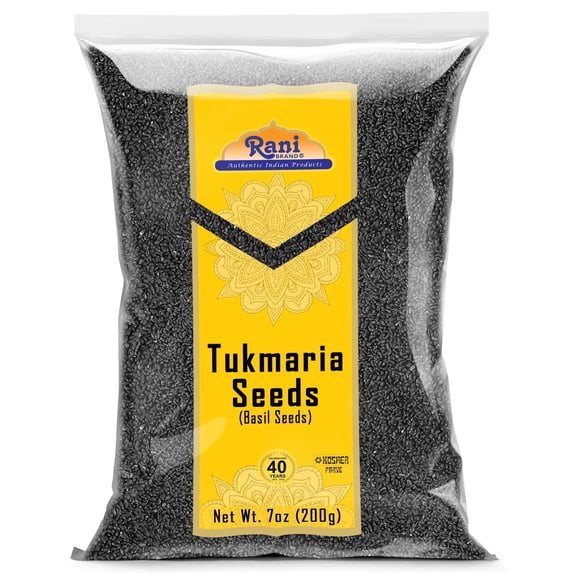Rani Tukmaria (Natural Holy Basil Seeds) 7oz (200g) Used for Falooda / Sabja Dessert, Spice & Ayurveda Herbal ~ Gluten Friendly | Non-GMO | Kosher | Vegan | Indian Origin