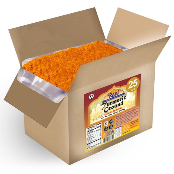 Rani Turmeric (Haldi) Root Powder Spice, (High Curcumin Content), 25lbs (400oz) 11.36kg ~ Bulk Box ~ All Natural | 100% Pure | Vegan | Gluten Friendly | NON-GMO | Indian Origin