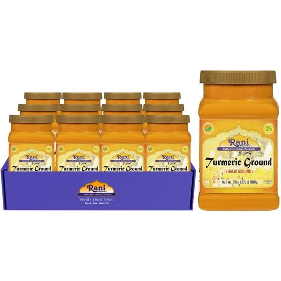 Rani Turmeric (Haldi) Root Powder Spice, (High Curcumin Content) 32oz (2lbs) 908g Bulk PET Jar, Pack of 12 ~ All Natural | 100% Pure, Salt Free | Vegan | Gluten Friendly | NON-GMO | Indian Origin
