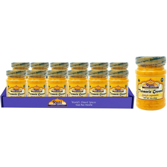 Rani Turmeric (Haldi) Root Powder Spice, (High Curcumin Content) 3oz (85g) PET Jar, Pack of 12 ~ All Natural | 100% Pure, Salt Free | Vegan | Gluten Friendly | NON-GMO | Indian Origin