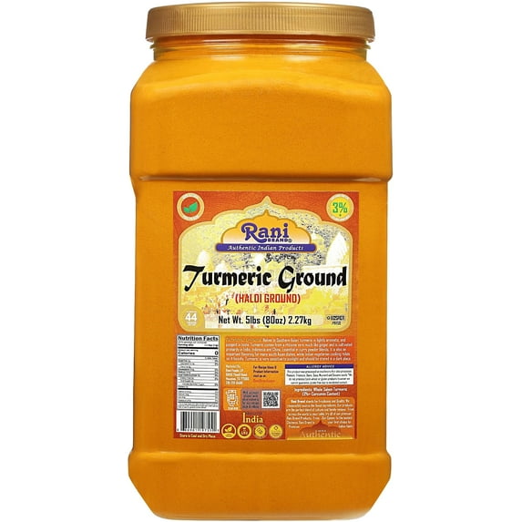 Rani Turmeric (Haldi) Root Powder Spice, (High Curcumin Content) 80oz (5lbs ) 2.27kg Bulk PET Jar ~ All Natural | 100% Pure, Salt Free | Vegan | Gluten Friendly | NON-GMO | Kosher | Indian Origin