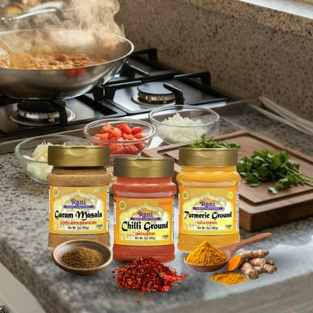 Rani Turmeric Powder, Chilli Powder, Garam Masala 3oz (85g) PET Jar Combo Pack of 3 ~ All Natural | 100% Pure, Salt Free | Vegan | Gluten Friendly | NON-GMO | Indian Origin