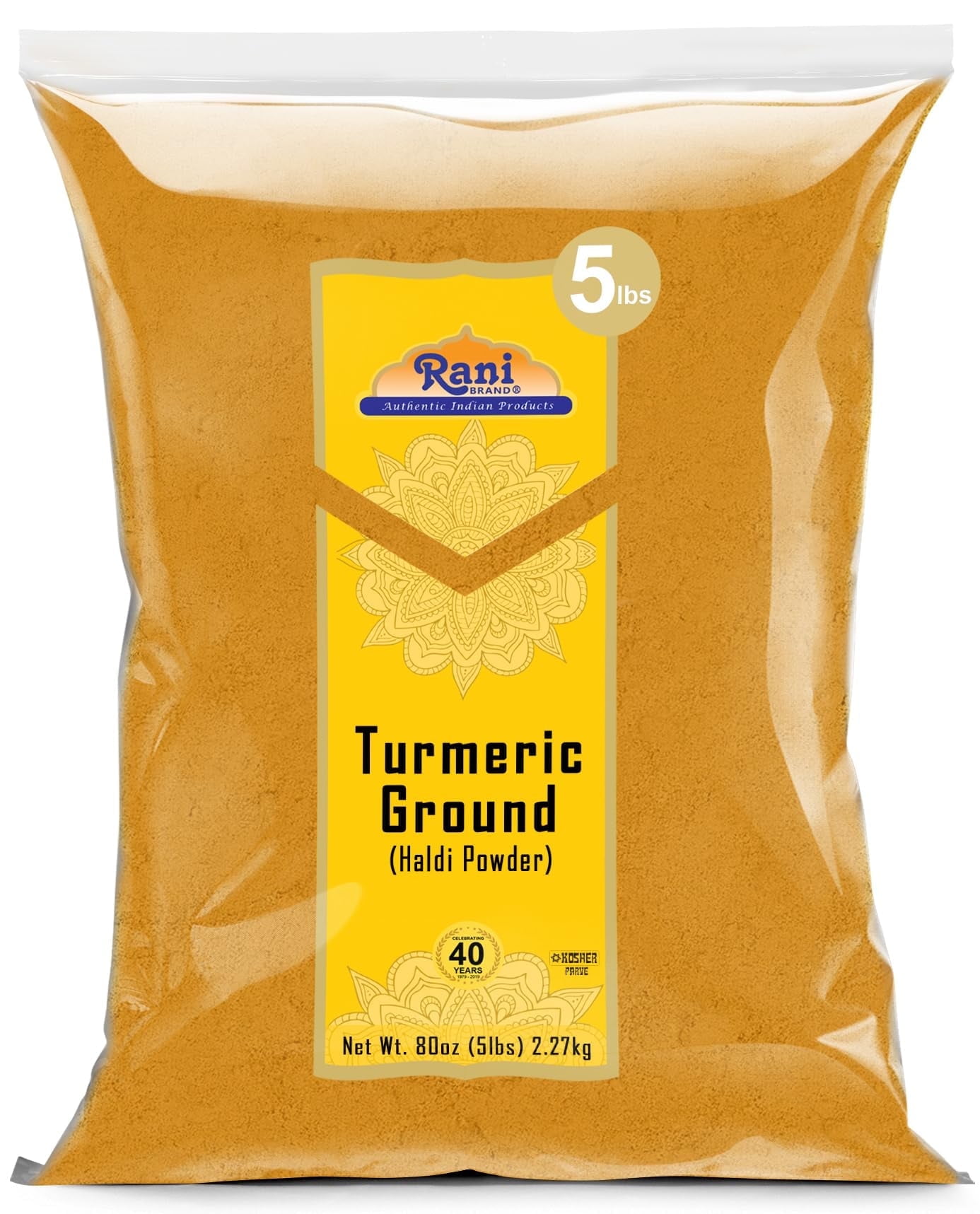 Rani Turmeric Root Powder Spice, Haldi (High Curcumin Content) 80oz (5lbs) 2.27kg Bulk ~ All Natural | 100% Pure, Salt Free | Vegan | Gluten Friendly | NON-GMO | Kosher | Indian Origin
