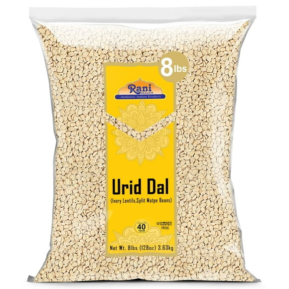 Rani Urid/Urad Dal (Split Matpe Beans Skinless) Indian Lentils 128oz (8lbs) 3.63kg Bulk ~ All Natural | Gluten Friendly | NON-GMO | Kosher | Vegan | Indian Origin