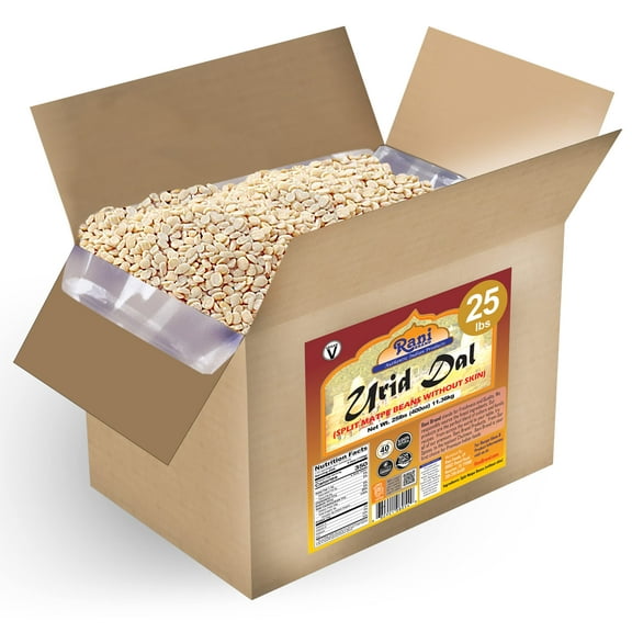Rani Urid/Urad Dal (Split Matpe Beans Skinless) Indian Lentils 400oz (25lbs) 11.36kg Bulk Box ~ All Natural | Gluten Friendly | NON-GMO | Vegan | Indian Origin