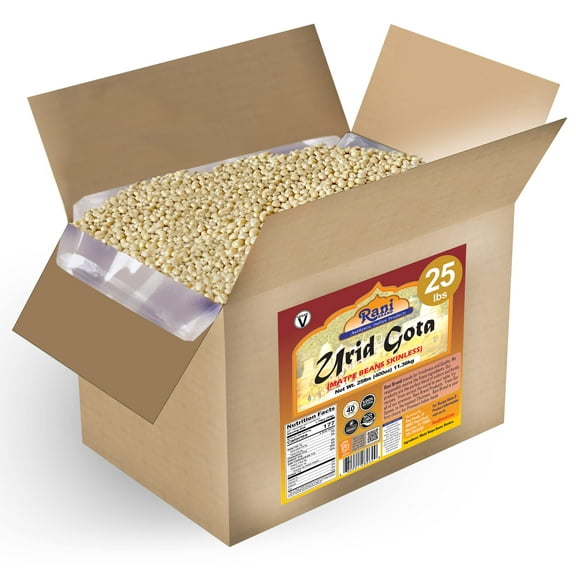 Rani Urid/Urad Gota White (Matpe Beans Skinless) Indian Lentils 400oz (25lbs) 11.36kg Bulk Box ~ All Natural | Gluten Friendly | NON-GMO | Vegan | Indian Origin