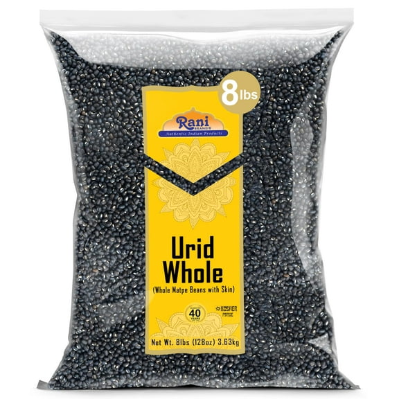 Rani Urid / Urad Whole Black (Matpe Beans with Skin) Lentils, 128oz (8lbs) 3.6kg Bulk ~ All Natural | Indian Origin | Gluten Friendly | NON-GMO | Kosher | Vegan | Indian Origin