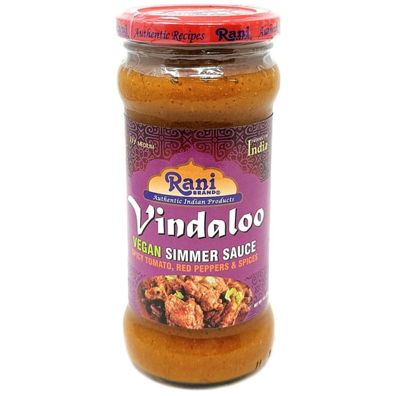 Rani Vindaloo Curry Vegan Simmer Sauce (Spicy Tomato, Red Peppers & Spices) 14oz (400g) Glass Jar ~ Easy to Use | Vegan | No Colors | All Natural | NON-GMO | Gluten Free | Indian Origin