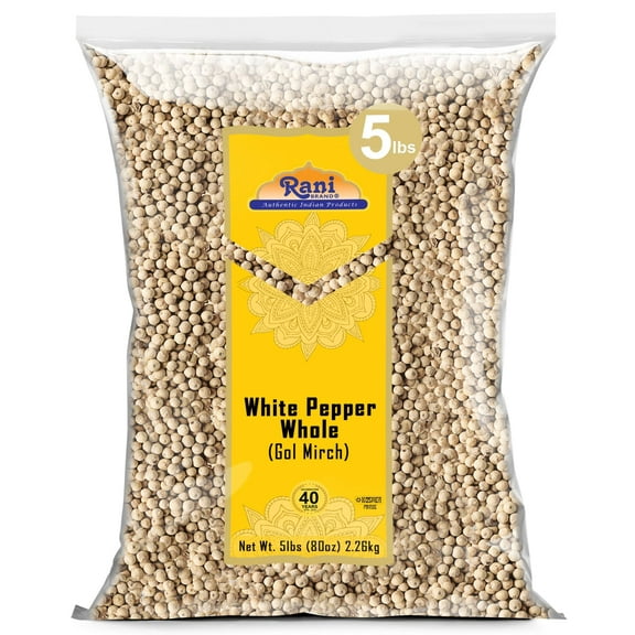 Rani White Pepper (Gol Mirch), Whole Spice 80oz (5lbs) 2.27kg Bulk ~ All Natural | Vegan | Gluten Friendly| NON-GMO | Kosher | Indian Origin