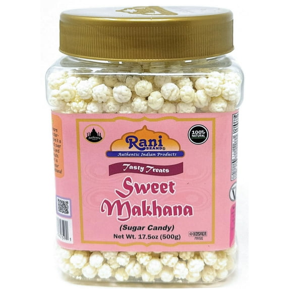 RaniSweet Makhana (Sugar Candy) 17.5oz (1.1lbs) 500g PET Jar ~ All Natural | Vegan | No Preservatives | Gluten Friendly | Indian Origin | Ready to Eat