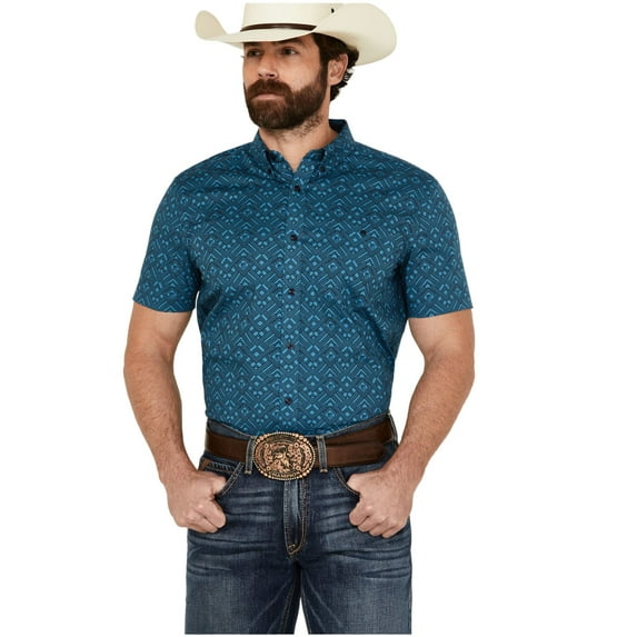 Rank 45 Men's 45&Reg; Interlock Plains Abstract Geo Print Short Sleeve Medium Blue