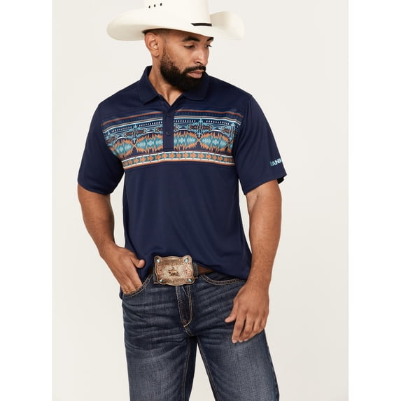 Rank 45 Men's 45&Reg; Knao Border Print Short Sleeve Polo Shirt Dark Blue X-Large US