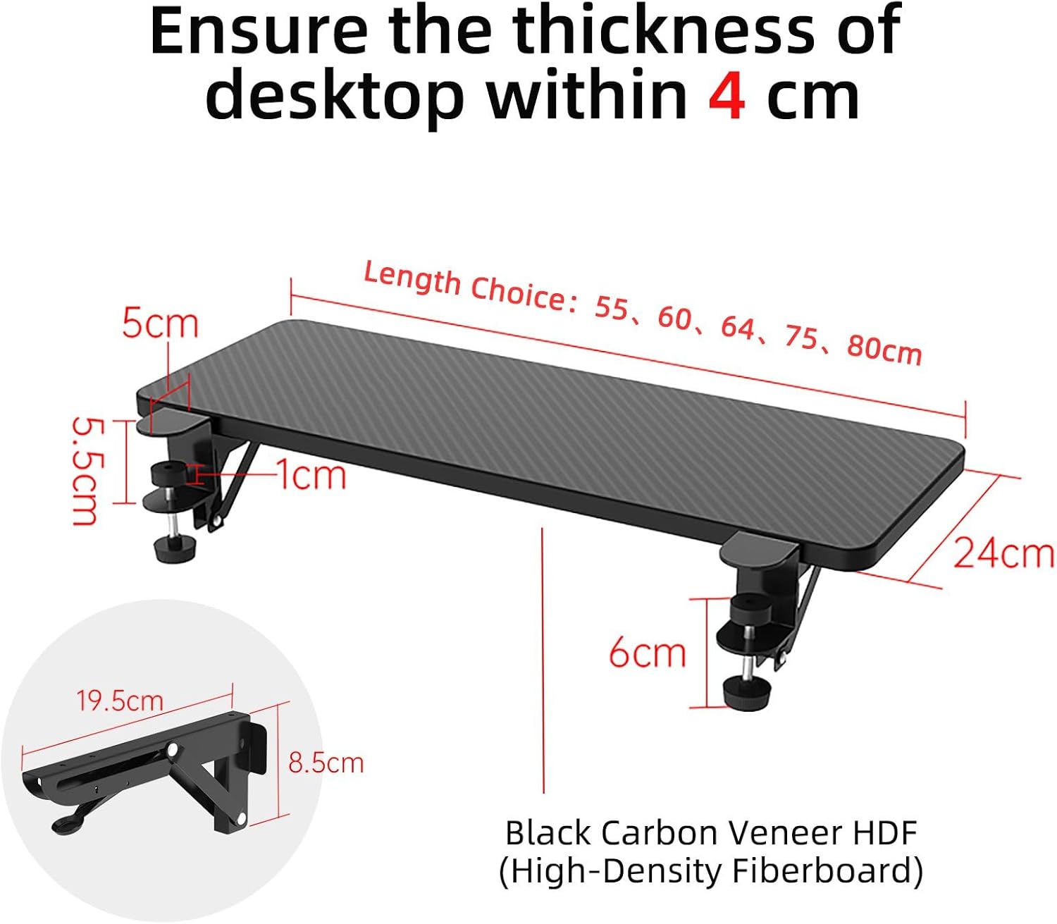 RankHill Ergonomics Desk Extender Tray - 31.5x9.5" Foldable Keyboard Drawer with Clamp Mount, Space-Saving Arm Support Shelf for Office & Home Workstations