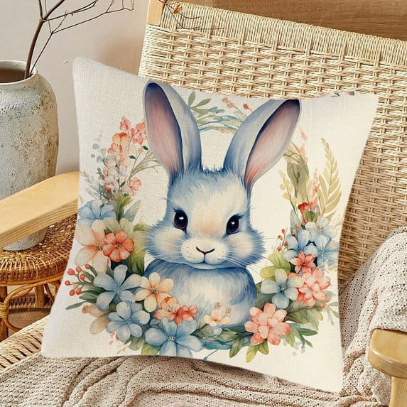 Ranliy 18In Easter Pillow Covers Spring Easter Throw Pillow Covers Easter Bunny Eggs Cushion Covers Pillow Cases for Home Outdoor Sofa Couch Decoration Linen Fabrics