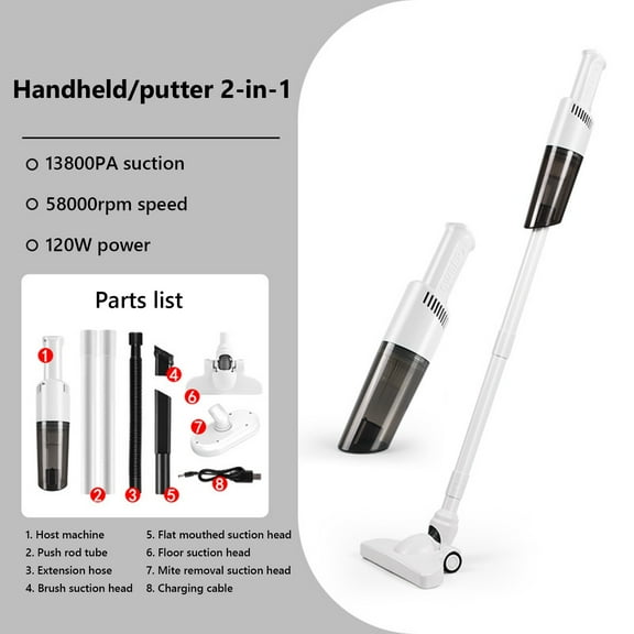 Ranliy 2-In-1 Lightweight Stick Vacuum, Handheld Cordless Vacuum Cleaner, Rechargeable Battery, Portable Handheld Vacuum for Hard Floor Carpet Pet Hair