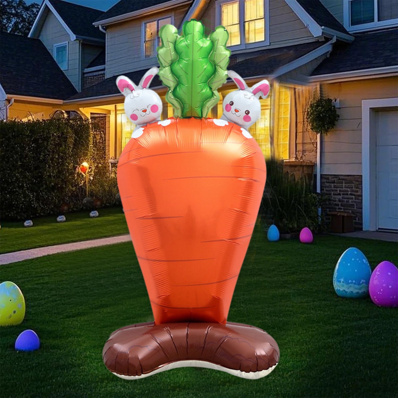 Ranliy 4 Feet Inflatable Easter Day Decoration, Blow Up Carrot With Little Cute Rabbits For Indoor Outdoor Lawn Yard Party Decor