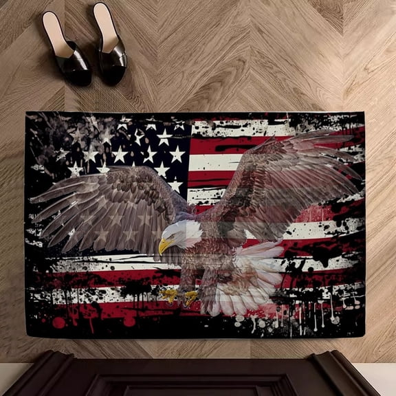 Ranliy 4Th of July Patriotic Welcome Mat, Non-Slip Doormat with Usa Flag, Stars & Vintage'Welcome' Design, Indoor/Outdoor Rug for Independence Day, Porch, Front Door Decor