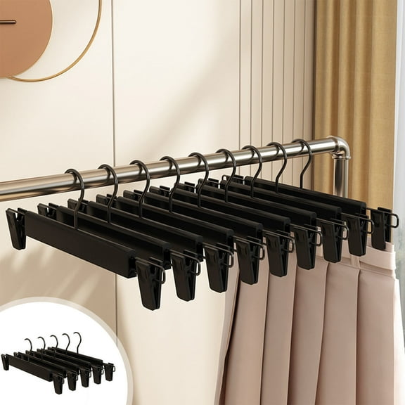 Ranliy 5 Pack Pants Hangers with Adjustable Non-Slip Clips, Anti-Rust Hanging Hook, Clothes Hangers Space Saving for Trouser, Skirts, Jeans
