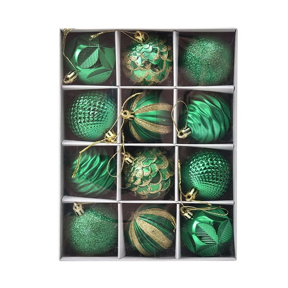 Ranliy Christmas Ball Ornaments Tree Decoration Set, Assorted Styles Ballornaments for Christmas Tree Home Party Holiday Decor, 2.36Inch, 12Pcs