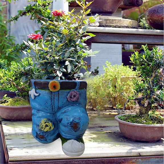 Ranliy Denim Pants Resin Flower Pot, Unique Retro Jeans Shape Garden Planter, Decorative Resin Flower Pots for Home Lawn Yard Outside Decor