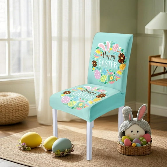 Ranliy Easter Chair Covers Bunny Eggs Floral Chair Slipcovers Protector Spring Washable Easter Party Decoration Removable Holiday Farmhouse Decor For Home Dining Room Kitchen