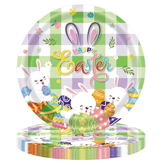Ranliy Easter Party Supplies Disposable Tableware Set, 20-Pack Bunny & Egg Design Paper Plates (7”/9”)/Cups/Napkins/Tablecloth For Spring, 4Th Of July, Holiday Celebrations, Durable & Easy Cleanup