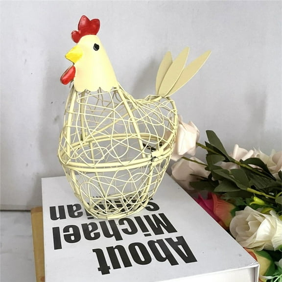 Ranliy Egg Basket Metal Wire Egg Baskets, Easter Hen Shape Chicken Egg Basket Farmhouse Kitchen Organizer for Egg Holder, Collecting and Countertop Storing Eggs, Home Rooster Decor