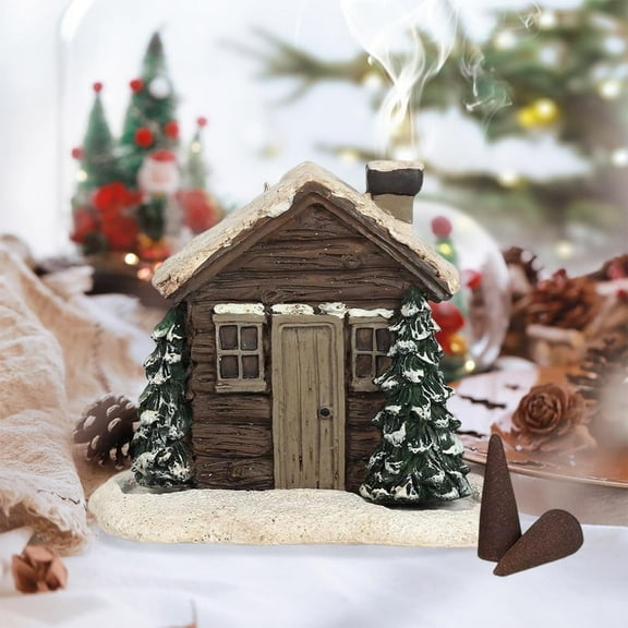 Ranliy Incense Holder for Stick,Incense Cone Burner Ornament,Village Christmas House Backflow Incense Holder, Resin Snowy Town with Xmas Tree, Log Cabin Incense Burner Christmas Decoration