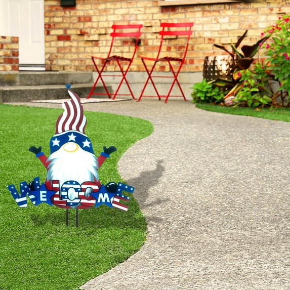 Ranliy Patriotic Gnome Garden Yard Stake, 4Th of July Wall Decor/Porch Decor for Home Yard Front Door National Day Decoration, 8In