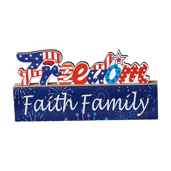 Ranliy Patriotic Usa Table Sign Wood Decorations, 4Th of July Table Centerpieces Wooden Signs, Memorial Day Tabletop Desk Decor for Home Party Office Independence Day House Gift