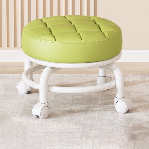 Ranliy Roller Seat Pu Leather Low Round Rolling Stool, 360° Swivel Small Stool with Universal Caster Wheels, Foot Stool for Home Office Garage Shop Fitness Sport, 8.66Inch