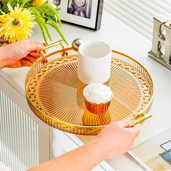 Ranliy Serving Tray with Handles, Countertop Decorative Tray Serving Tray, Spill-Proof Tray for Kitchen Counter Coffee Living Room Dinner