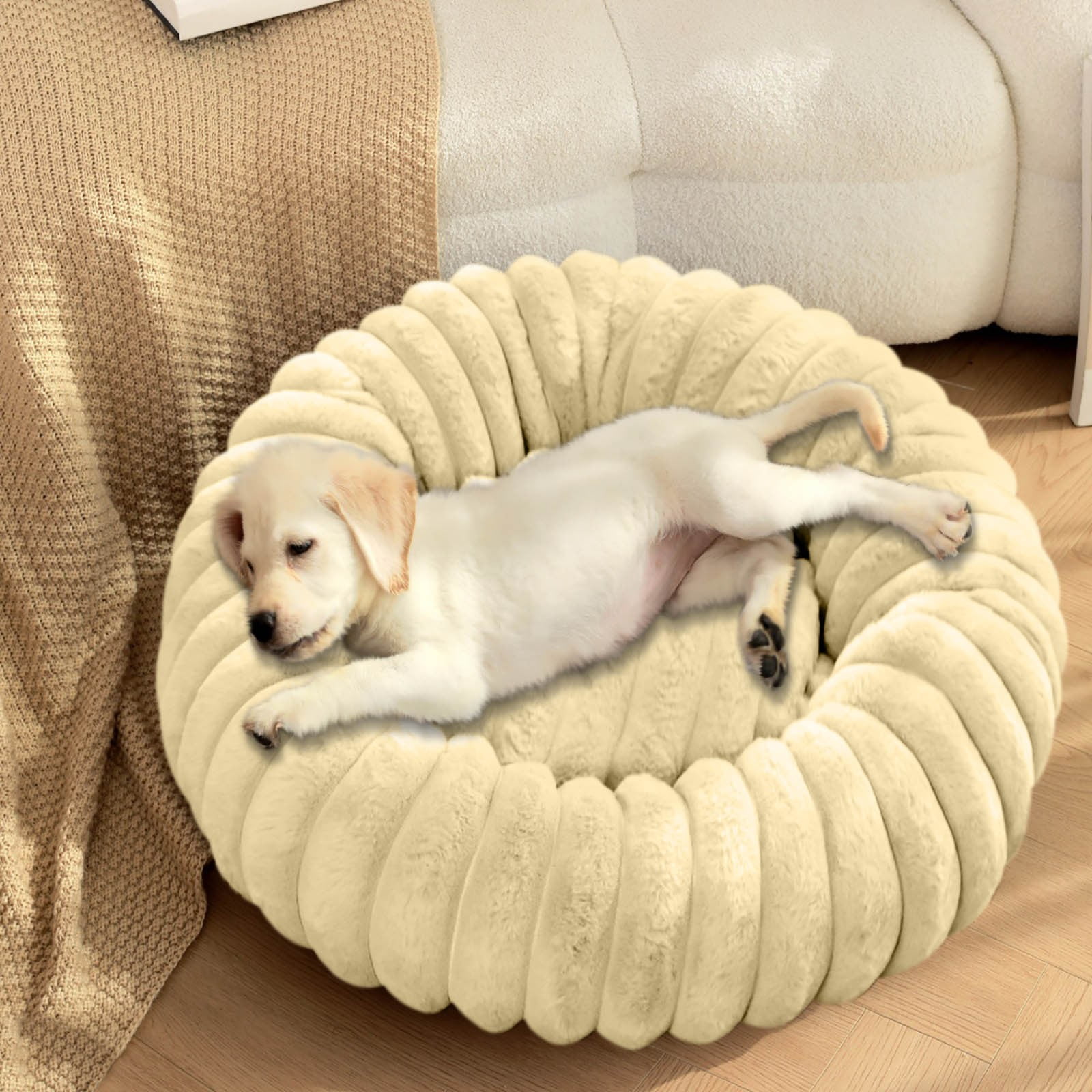 Ranliy Small Dog Bed, Dog Beds for Small Dogs with Corduroy Fleece & Anti Slip Bottom, Round Washable Furry Puppy Beds, Cat Beds for Indoor Cats, 16"/20"
