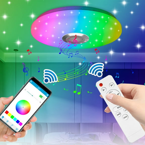 Ranliy Smart LED Ceiling Light Fixture,with Bluetooth Speaker,10 Inch,18 watt, Dimmable Music Lamp,RGB Color Changing Light with Remote Control for living room Bedroom