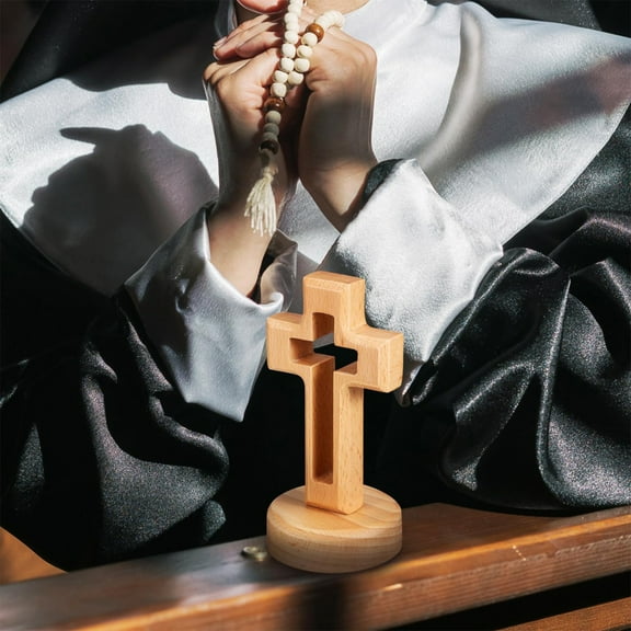 Ranliy Wood Standing Cross, Standing Table Cross, Religious Gift for Catholic Easter, Table Church Decoration for Home Room, 2.7"X4.7"