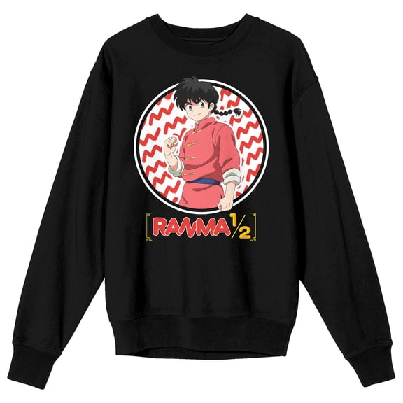 Ranma ½ Ranma Checkered Circle Adult Black Crew Neck Long Sleeve Sweatshirt-Small