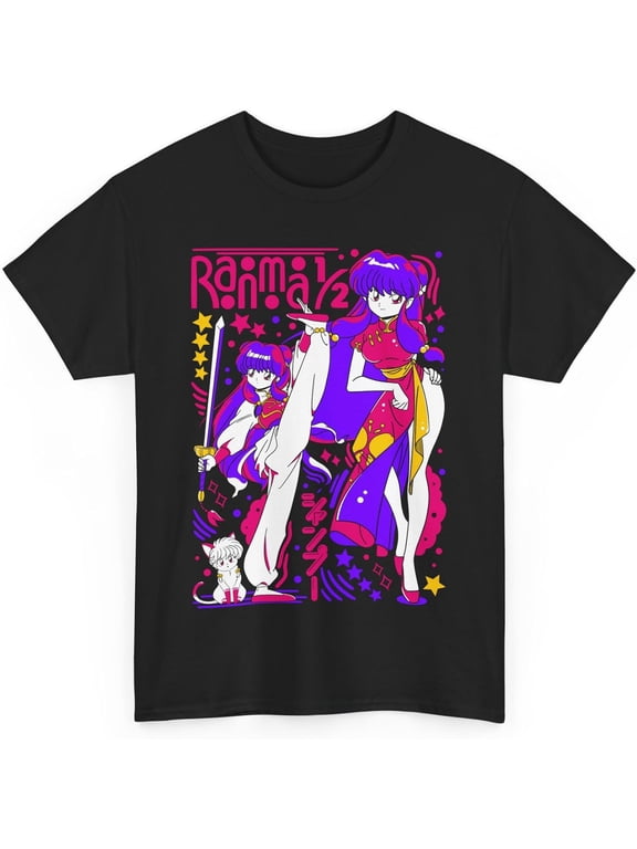 Ranma ½ ShampooT-Shirt Anime Merch Casual Short Sleeved T Shirt Unisex Black Tee Shirt