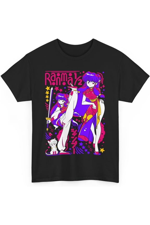 Ranma ½ ShampooT-Shirt Anime Merch Casual Short Sleeved T Shirt Unisex Black Tee Shirt