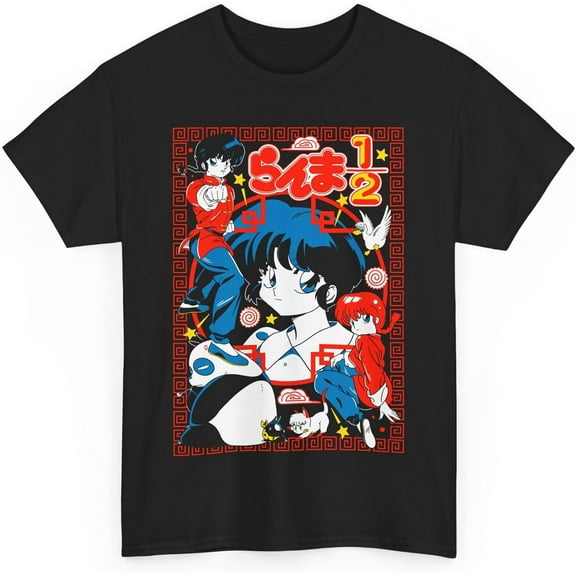 Ranma ½ T-Shirt Anime Merch Casual Short Sleeved T Shirt Unisex Black Tee