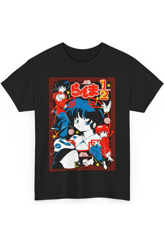 Ranma ½ T-Shirt Anime Merch Casual Short Sleeved T Shirt Unisex Black Tee