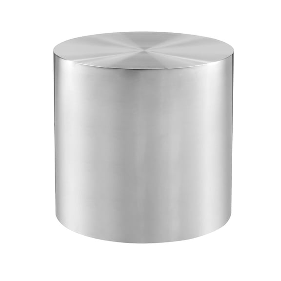 Rano Side End Table, 19 Inch Silver Round Iron Top, Modern Drum Shape