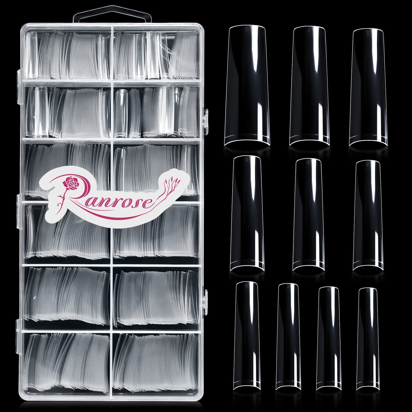 Ranrose 480PCS Extra Long C Curve Nail Tips Clear XL Straight C Shape