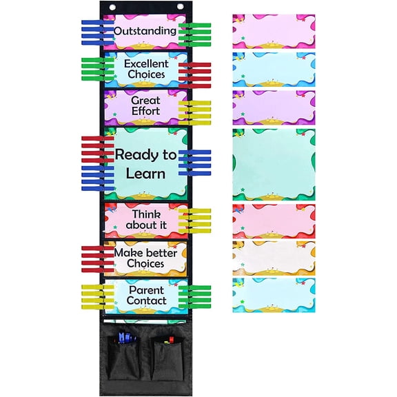 Ranslen Student Behavior Clip Chart for Classroom Management Kids Track Reward Pocket Chart Hanging Creative Bulletin Board with 2 Storage Bags for School Office Preschool Child Care