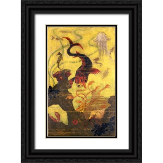 Ranson, Paul 10x14 Black Ornate Wood Framed with Double Matting Museum Art Print Titled - Poissons Et Crustacaes